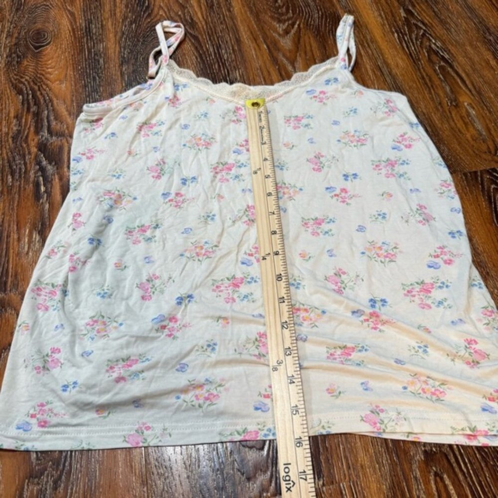 Shabby Chic Cream Floral Lace-Trim Cami Pink & Blue Blooms Women’s Size XL